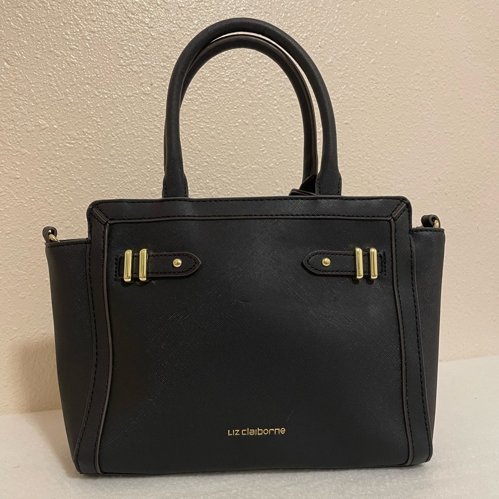 Liz Claiborne Black Structured Tote Bag | Gold Hardware